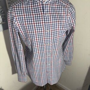Isaia Italian extreme quality made Red and Blue Checked Dress Shirt(125)